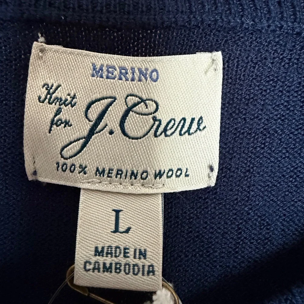 J.Crew Merino‎ Wool V-Neck Sweater Quiet Luxury Versatile Winter Navy Large NWT